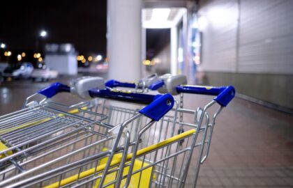 Shopping trolleys at night